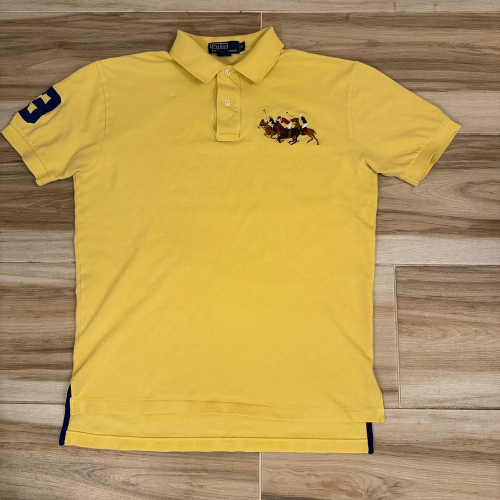 Polo Ralph Lauren Mens Yellow Triple Pony Embroidered Polo Shirt Size M